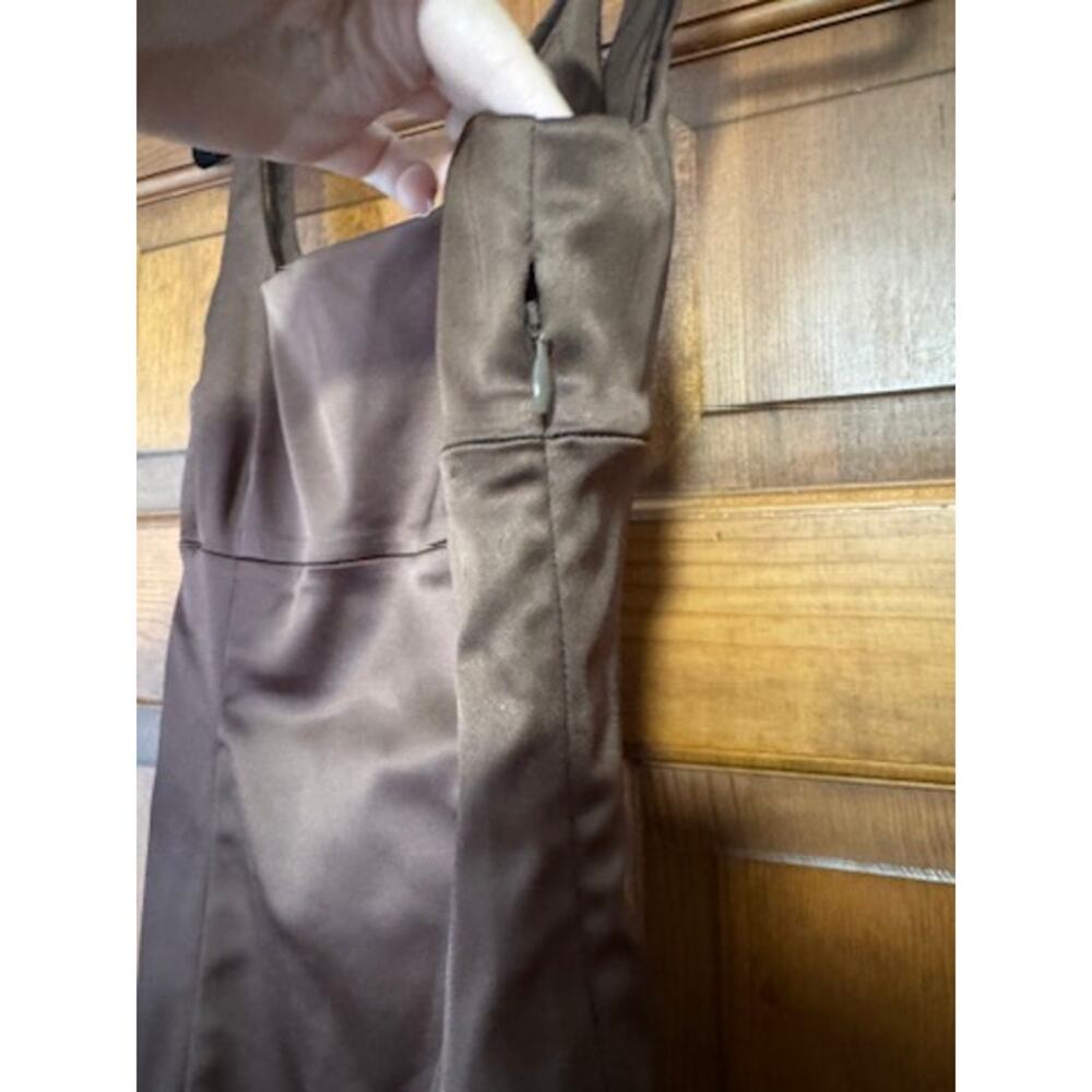 Wilfred Aritzia Cocoa Brown Shine Satin Square Neck Mini Dress Quiet Luxury SZ 6 - Picture 5 of 12